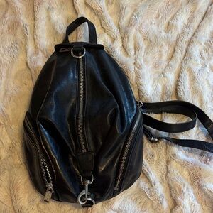 Rebecca Minkoff Mini Black Leather Backpack with Front Zippers